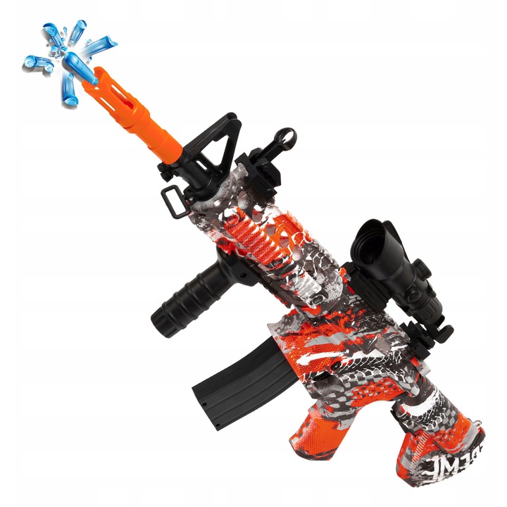 Pistol automat click4TOYS, karabin cu bile gel, 2 moduri, 61,5x26x6cm, include acumulator si ochelari de protectie