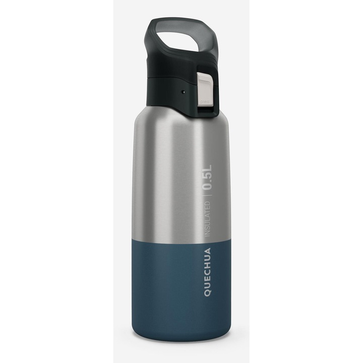 Quechua 900 ml-es rozsdamentes acél termosz, gyorsnyitású, sötét petrolkék