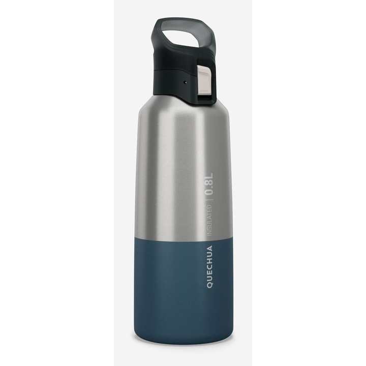 Quechua 0,8 l-es rozsdamentes acél termosz, petróleumkék, gyorsan nyitható