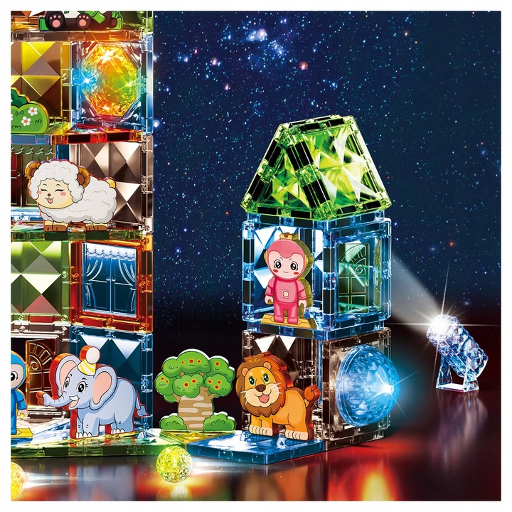 Магнитен конструктор click4TOYS, 90 елемента, животни, LED светлинни ефекти, многоцветен