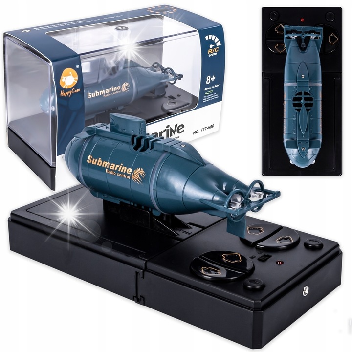 Подводница с дистанционно управление, click4TOYS, размери 13x4-5x3,5 см, сини цветове, пълен комплект