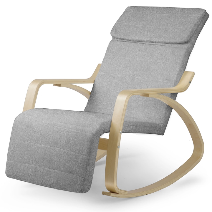 Fotoliu buclucas Sofotel, material 100% bumbac, constructie din lemn, dimensiuni 93x67x136cm, gri