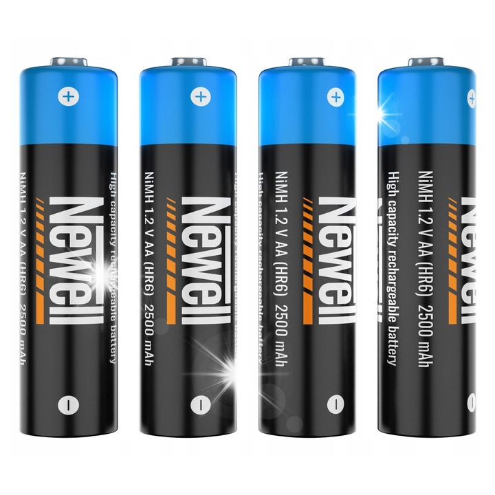 Set 4 acumulatori Newell NiMH AA 2500mAh, rezistenti la auto-descarcare, gata de utilizare