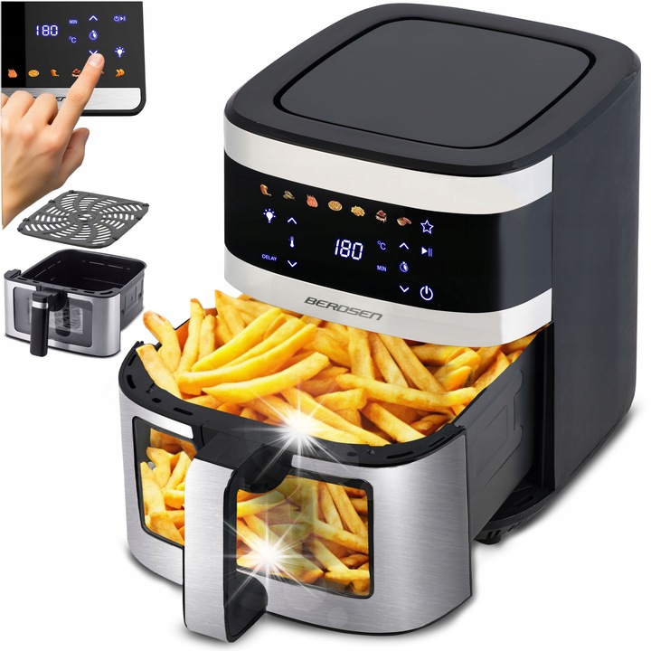 Friteuza fara ulei Berdsen BD-656, 9,1L, 1700W, negru, cu ecran tactil