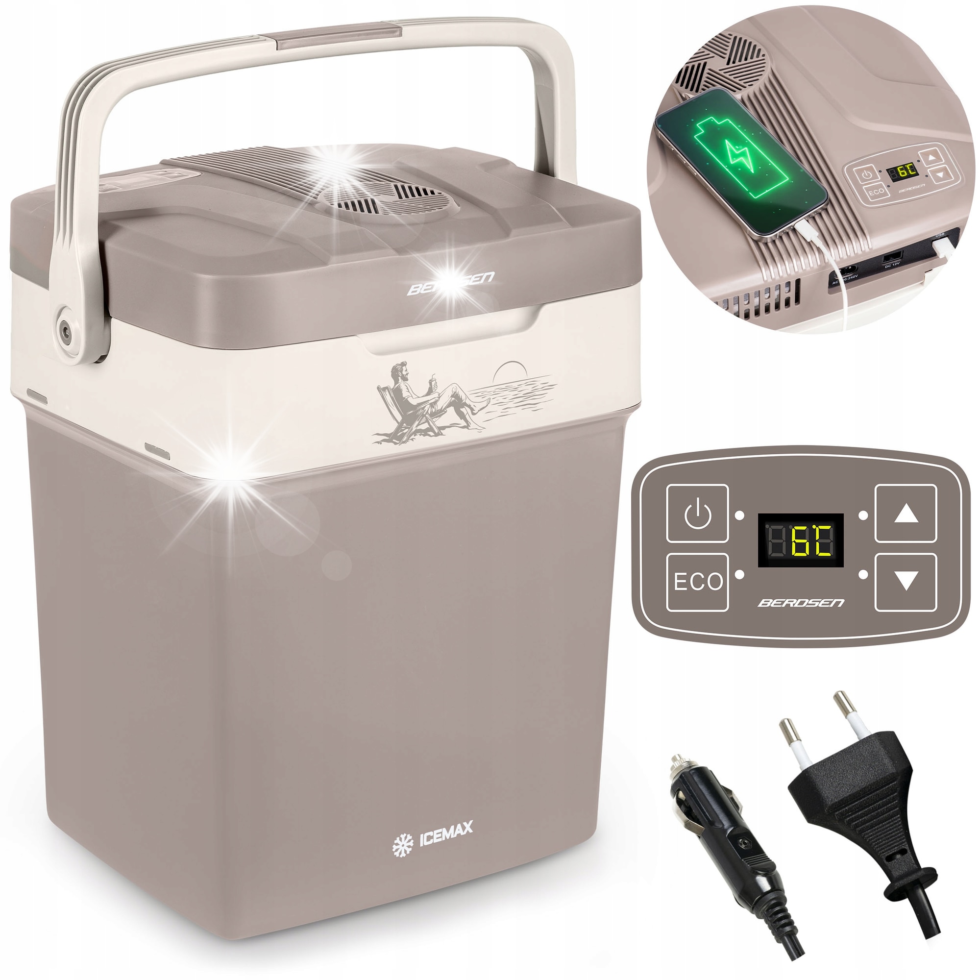 Frigider auto Berdsen, 29L, functie ECO, 12V/230V, cu USB, functie