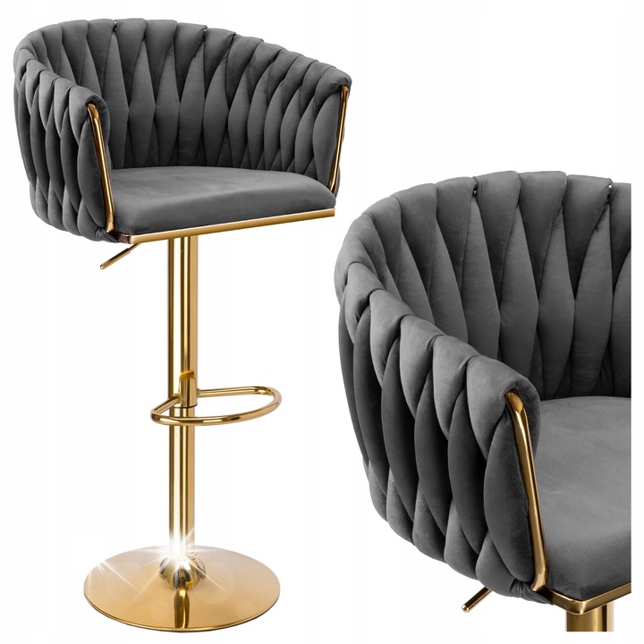 Bárszék Cofton Gold grafit, bársony kárpitozás, állítható magasságú, 360°-ban forgatható