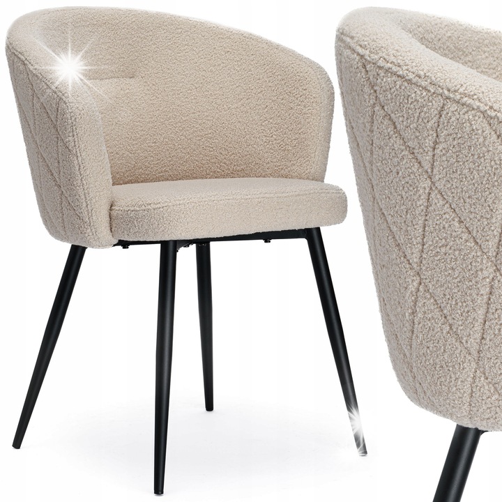 Fotoliu tapitat, eHokery, bej, 80x59x56cm, design modern, picioare metalice negre