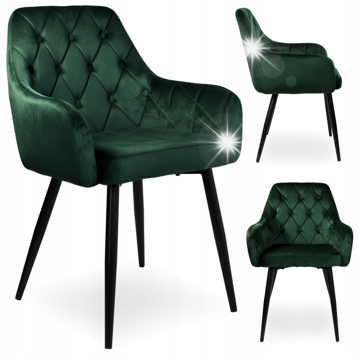eHokery ATLANTA kárpitozott szék, sötétzöld, bársony, fekete fém lábak, méretek 85x58x60cm