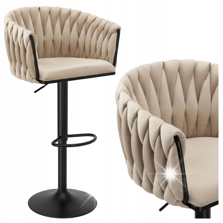 Scaun de bar tapițat, eHokery, reglabil, bej, picioare negre