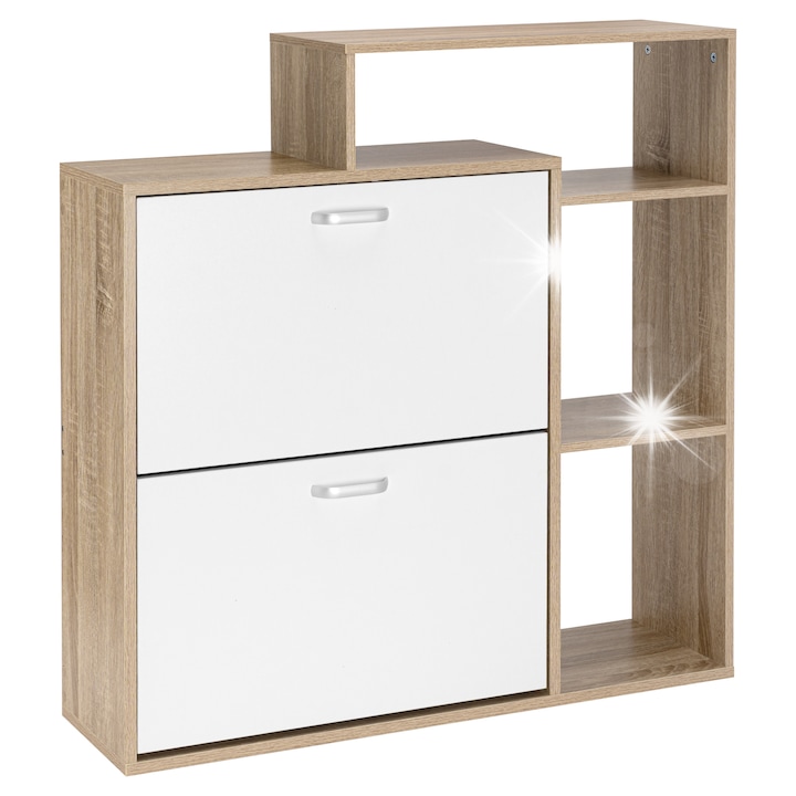 Zefir cipősszekrény, fehér/Dab Sonoma, kiegészítő polccal, 90x87x24cm