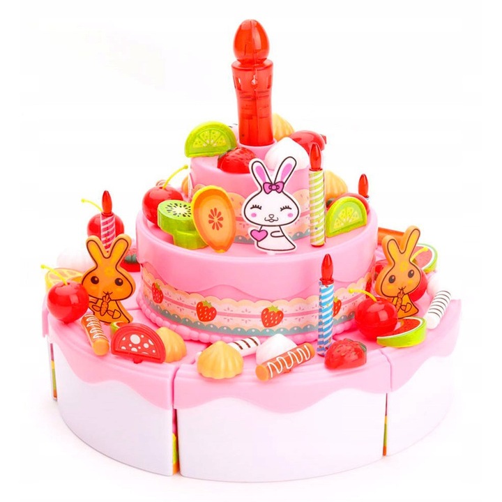 Комплект торта за рожден ден за деца, click4TOYS, със звукови и светлинни ефекти, 6 части, 17x18см, многоцветен