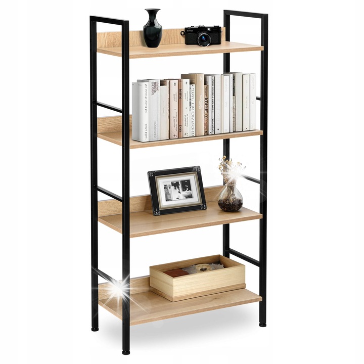 Biblioteca, LoftInspired, 4 polite, negru, 124x60x28cm, metal