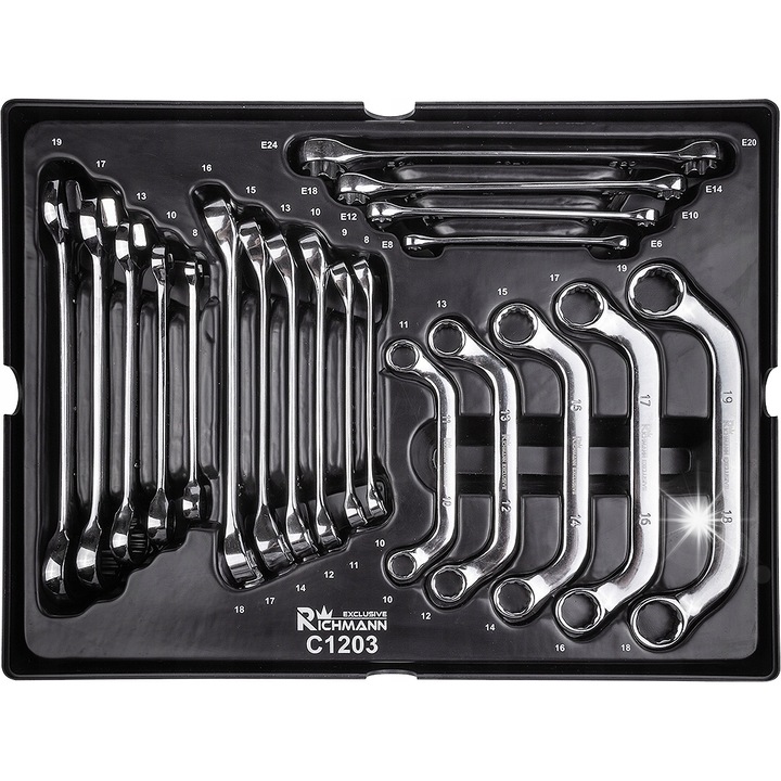 Set 20 chei mixte cu suport pentru dulap atelier RICHMANN, din otel Cr-V, dimensiuni 385x290mm