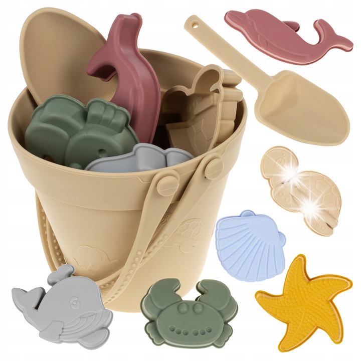 Homokozó játék szett, click4TOYS, 6 forma, lapát, vödör, többszínű, 18 hónap+