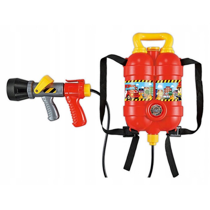 Комплект играчка пожарникар за деца, click4TOYS, воден пистолет и раница, вместимост 1800мл, 30x16x8см, 10-15 метра