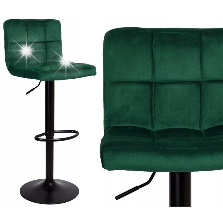 Бар стол Arako, тъмнозелен, Velvet, 107x40см, въртящ се, регулируем