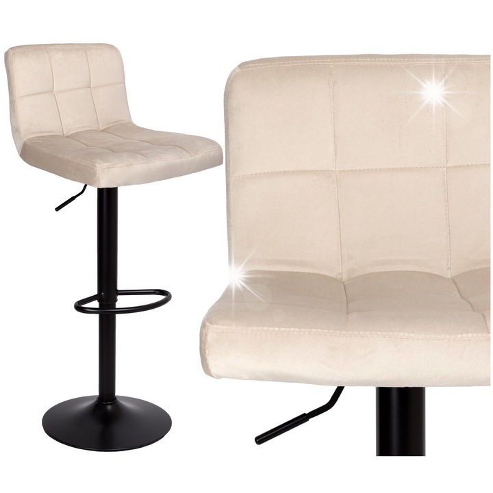 Бар стол Arako, бежов велур, регулируема височина, въртене на 360°, 63-83 см