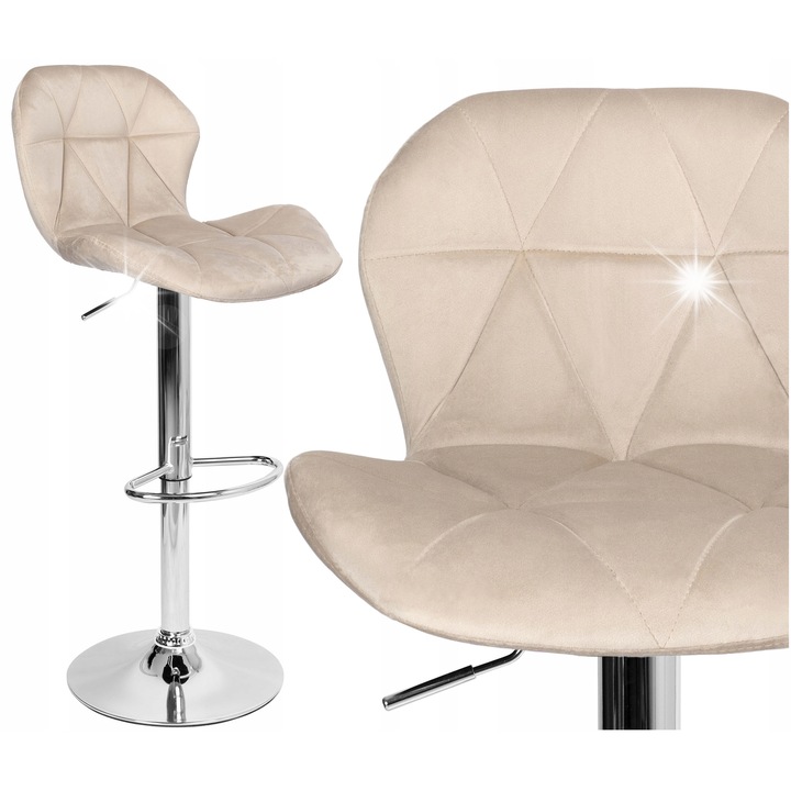 Бар стол Gordon, бежов, кадифена материя, регулируема височина, въртене на 360°