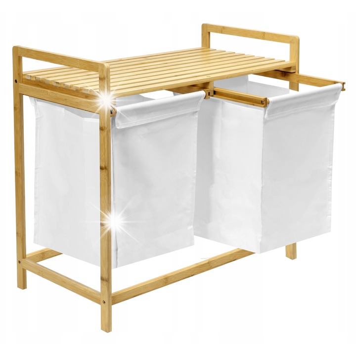 Cos de rufe din bambus Gockowiak HANOI, 80L, cu raft pentru accesorii, 67x70x36,5cm