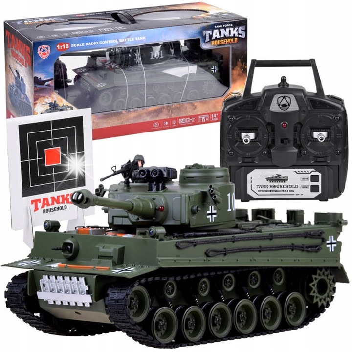 Танк RC Jokomisiada, немски Тигър, 45см, 3 скорости, със сачми, зелен