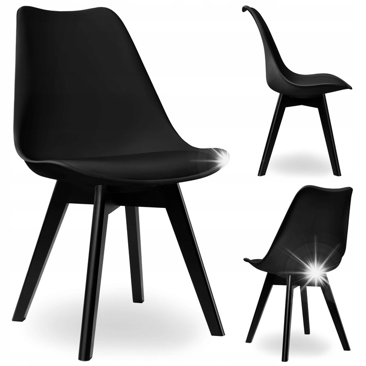 Скандинавски стол Nantes, черен, 83x54x49см, с възглавница, за кухня, трапезария, офис, младежка стая