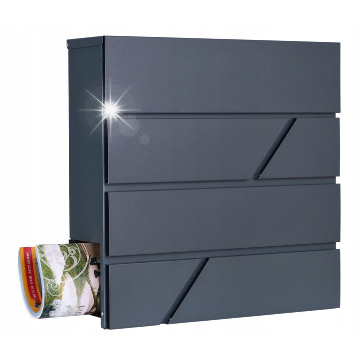 Cutie postala Gockowiak TOVE, antracit, 37x37x11cm, cu suport pentru ziare, 2 chei