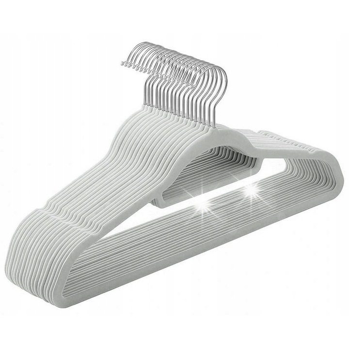 Set 50 umerase pentru haine Gockowiak, gri, din plastic si velur, dimensiuni 44,5x0,5x24,5cm