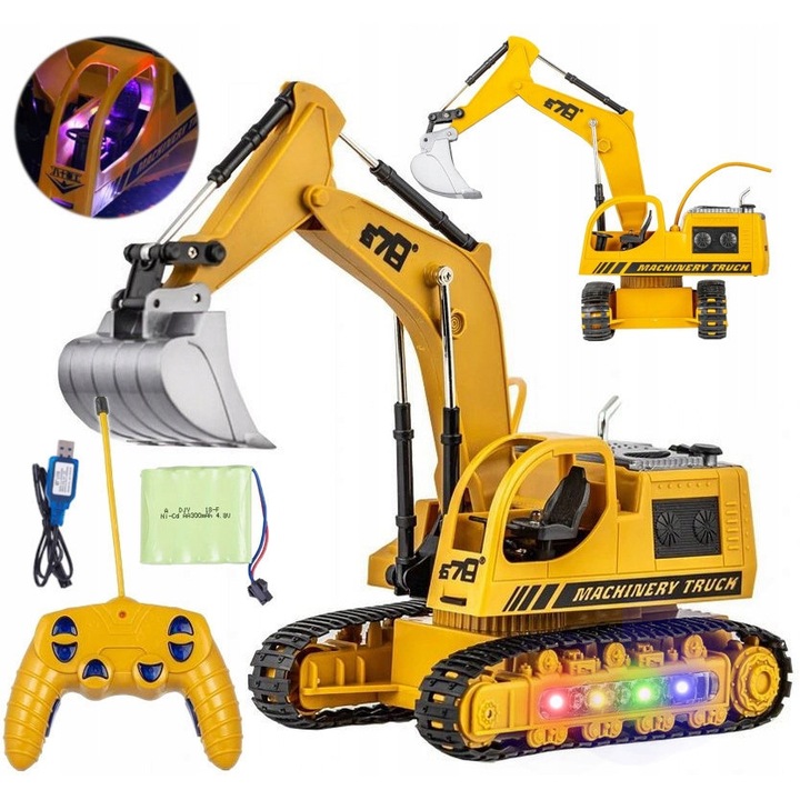 RC верижен багер Stator, модел 1:16, с LED светлини, метално острие, 34x11x22см, пълен комплект