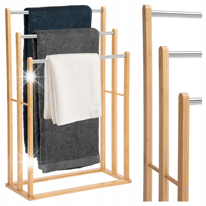 Suport pentru prosoape, Gockowiak, bambus, 3 brate, 62x49,5x24cm