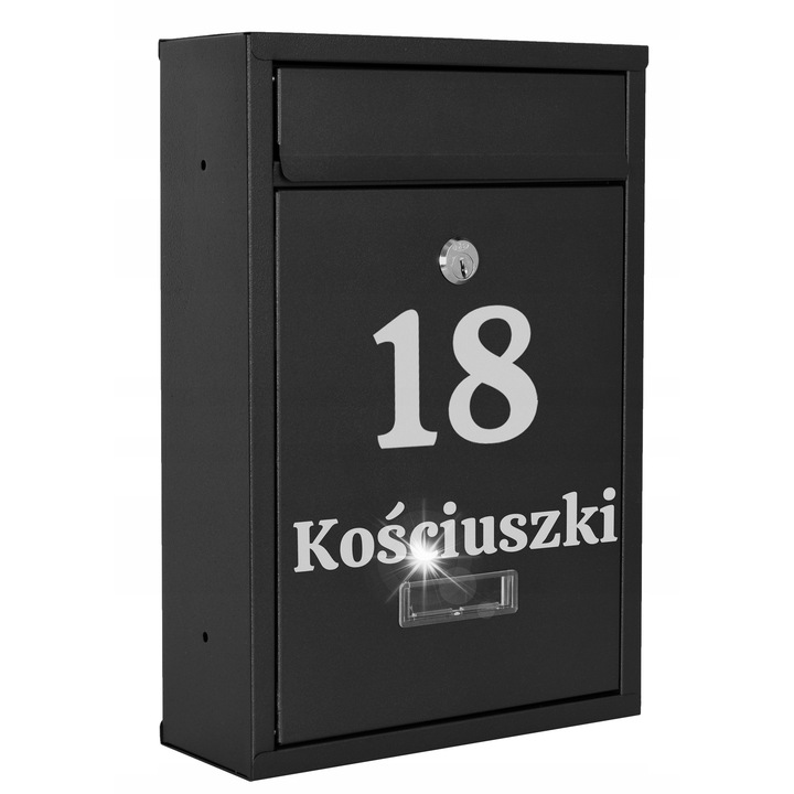 Cutie postala Gockowiak, neagra, din otel galvanizat, cu fereastra pentru adresa, 32x21,5x8,5cm, personalizabila