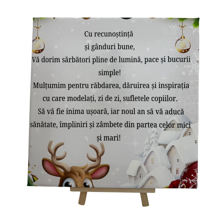 Tablou de Craciun cu mesaj pentru cadre didactice – Multumire si urare de sarbatori 25x25 cm