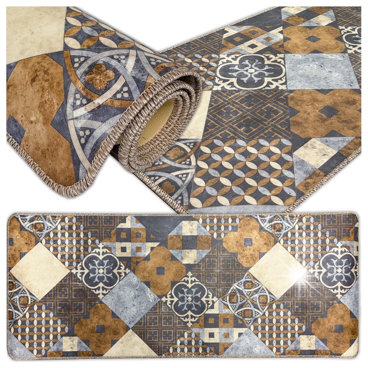 Covor de bucatarie PVC, Stator, Retro, 150x63cm, antiderapant, usor de curatat