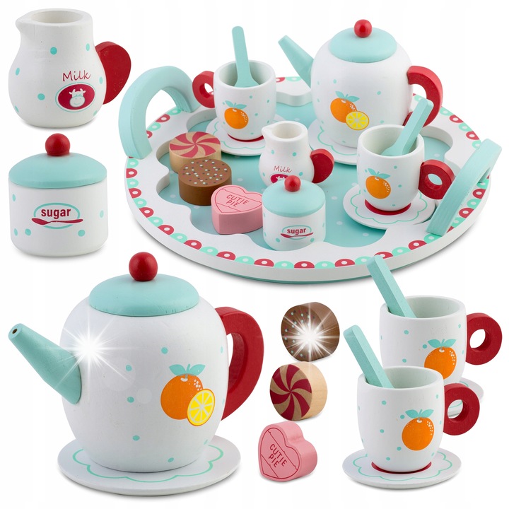 RicoKids fa teáskészlet, 10 részes, pasztell színekben, a motoros készségek fejlesztésére, garantált biztonság