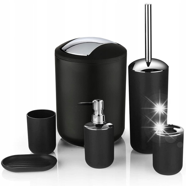 Set baie 6 elemente, GMM Group, negru, design modern, usor de curatat