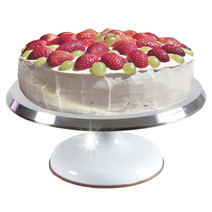 Въртяща се поставка Brunbeste, 30x14см, сребриста/бяла, за торти и сладкиши