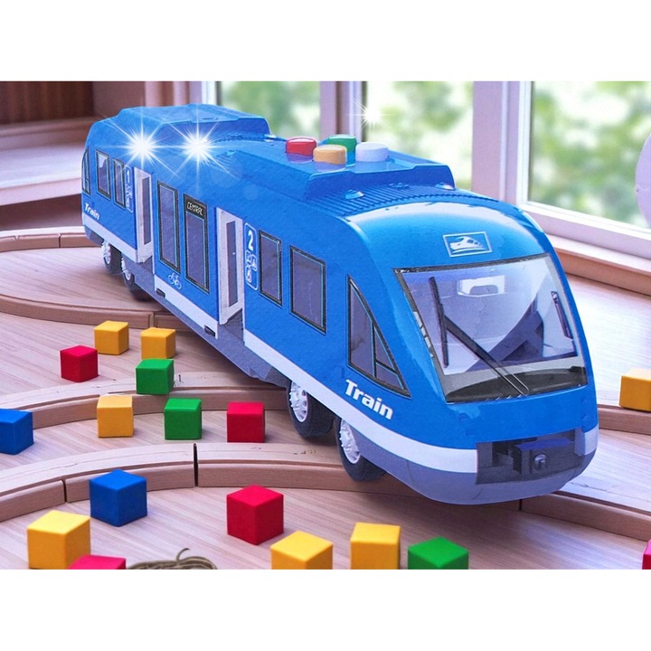 Trenulet interactiv Ramiz, 45 cm, cu usi deschise, efecte de lumina si sunet, pentru copii de peste 3 ani