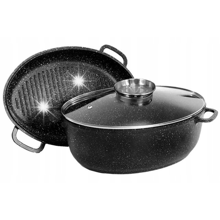 Fazék fedővel, Brunbeste 38cm, 8.0L, 3 részes, márvány bevonat, indukciós