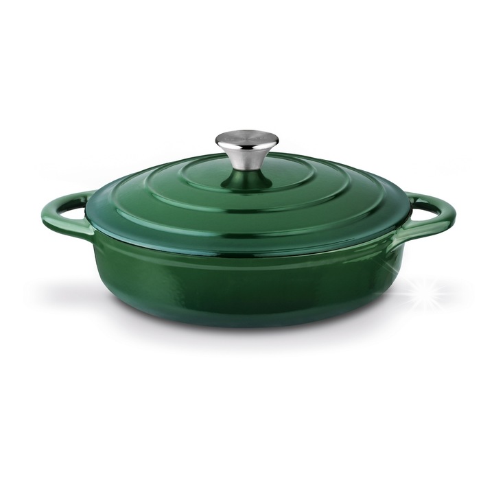 Емайлирана чугунена тенджера, Konighoffer, 3л, 28x7см, зелена, с капак, Tadar