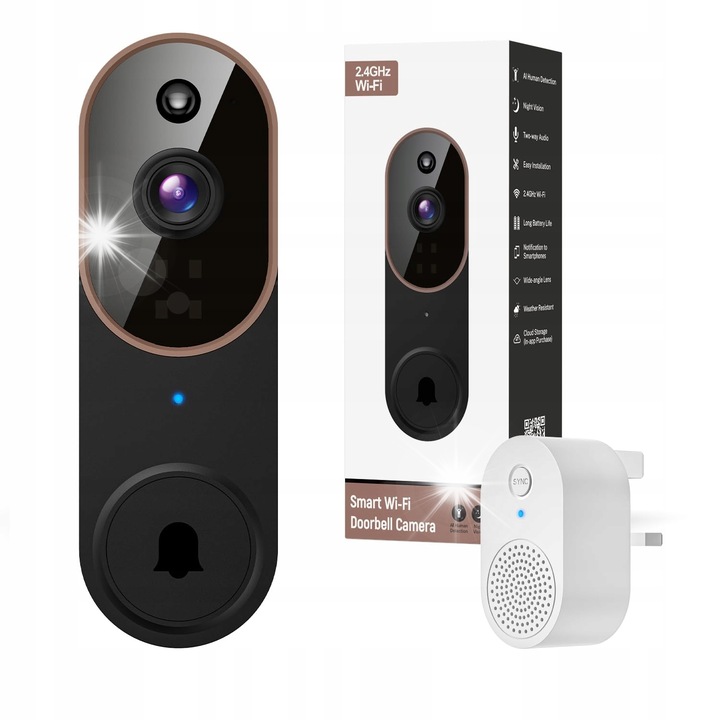 Електрически звънец с WiFi камера MR03, детекция на движение, двупосочна комуникация, външен