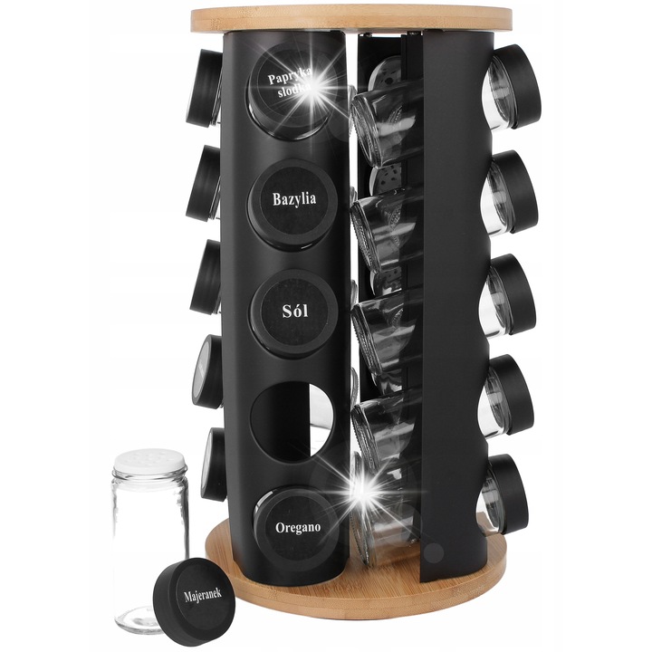 Suport rotativ cu recipiente pentru condimente Brunbeste, 20 borcanele, inox, 100 ml, 19x34cm