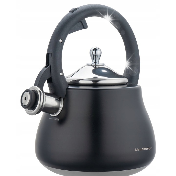 Klausberg 2,8L fekete matt rozsdamentes acél teáskanna, ergonomikus fogantyúval