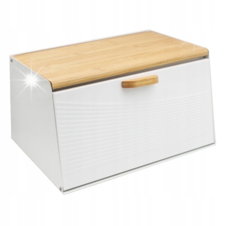 Cutie alimentara BRUNBESTE, otel inoxidabil si bambus, alb mat, 35x17x19cm