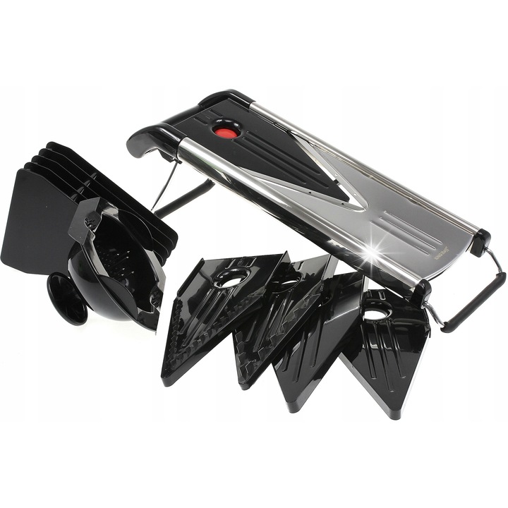 Feliator legume manual Kinghoff, 5 in 1, cu 5 taisuri interschimbabile, inox, 43x13,3x14cm