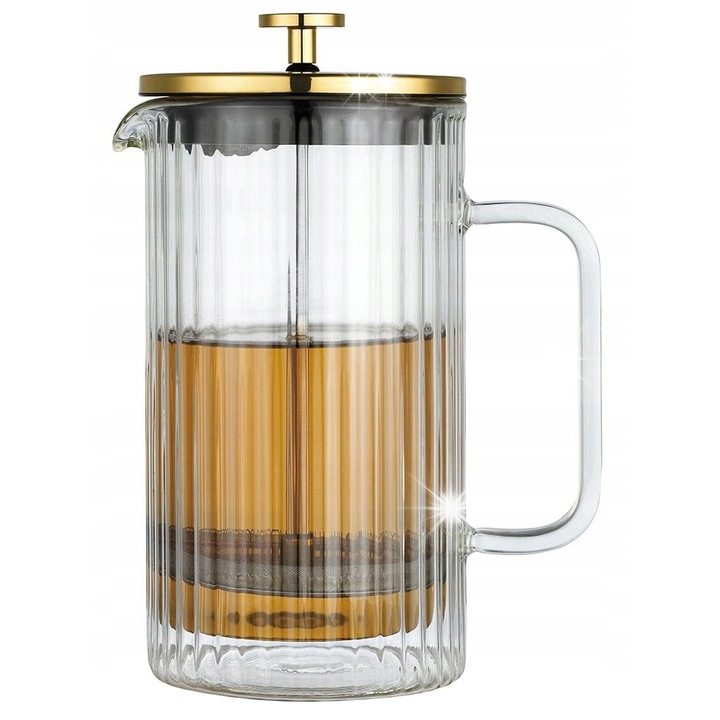 Kávé- és teafőző, Klausberg, French Press, 1000ml, átlátszó/arany