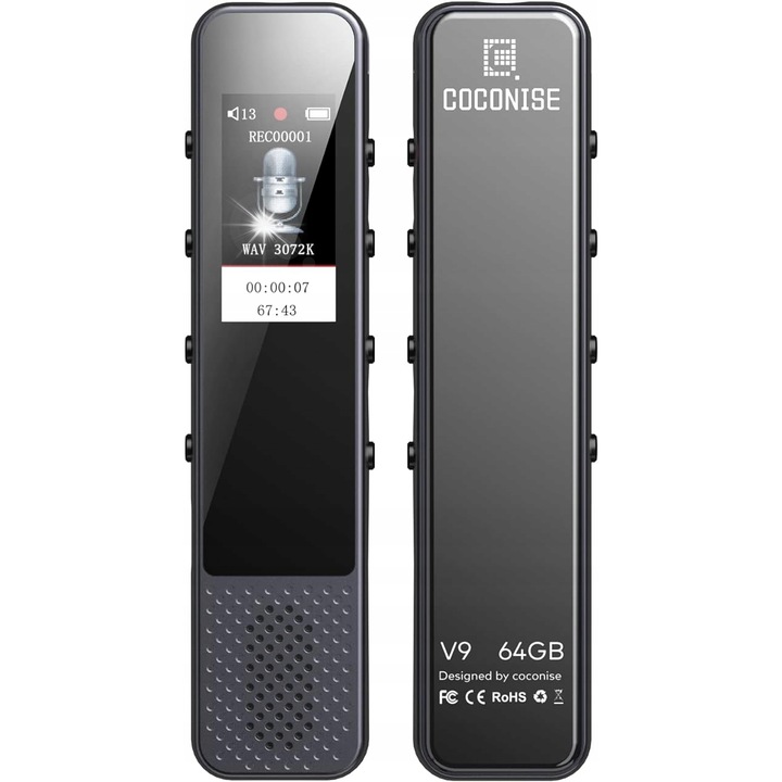 Дигитален рекордер 32 GB, бърз запис, гласова активация, черен цвят