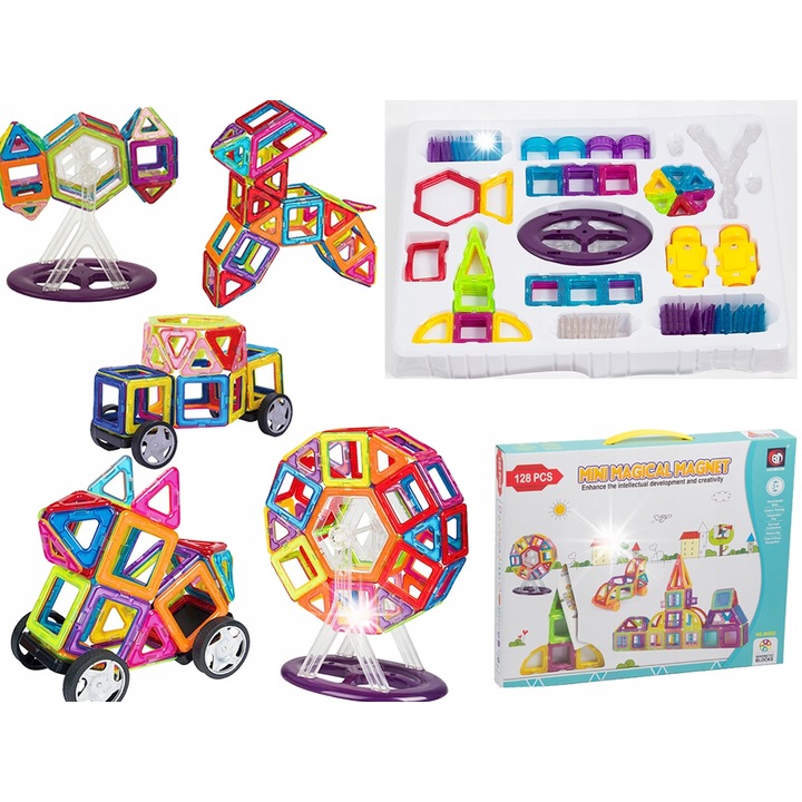 Set de constructie magnetice, Bajkowy Kuferek, 128 elemente, multicolor