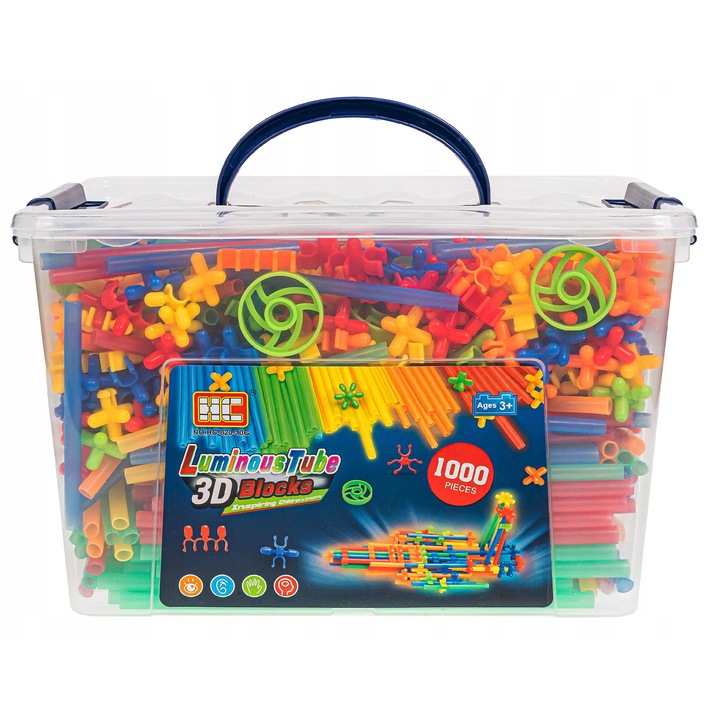 Комплект за изграждане, Вълшебен куфар, 1000 елемента, многоцветен, размери на тръбите 19,1x9,2 см