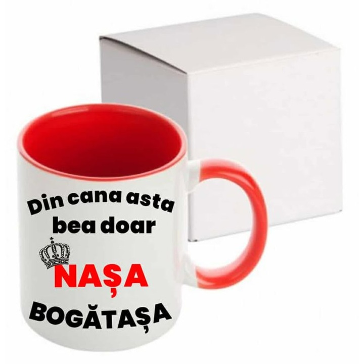 Cana personalizata, nasa bogatasa, rosie, 330 ml
