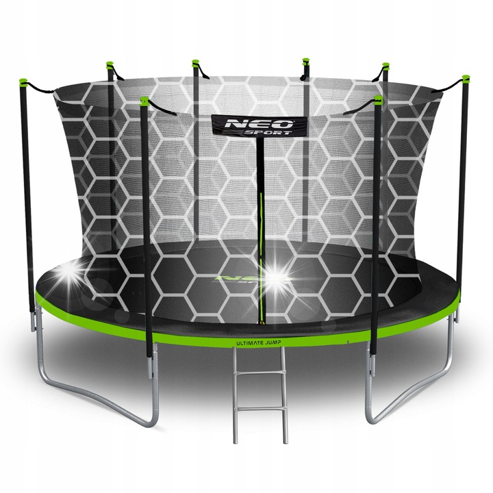 Градински батут, 435 см, с предпазна мрежа, 4 двойни крака, метална стълба, Neo-Sport