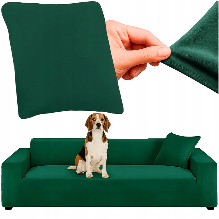 Husa pentru coltar RUHHY, velur elastic verde butoi, 190x230cm, set cu husa pentru perna